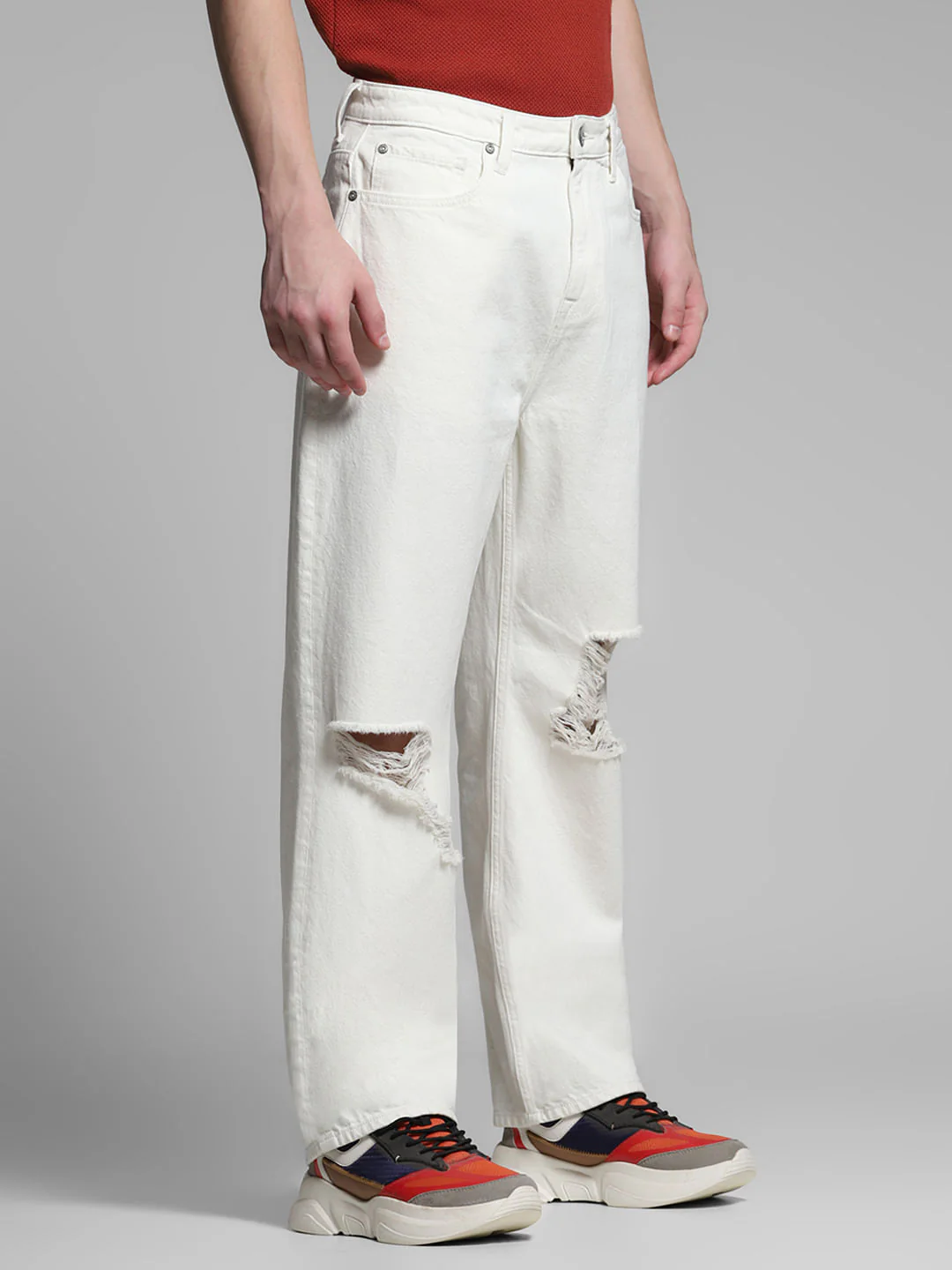 Ecru Distressed Dario Loose Fit Jeans - Image 2