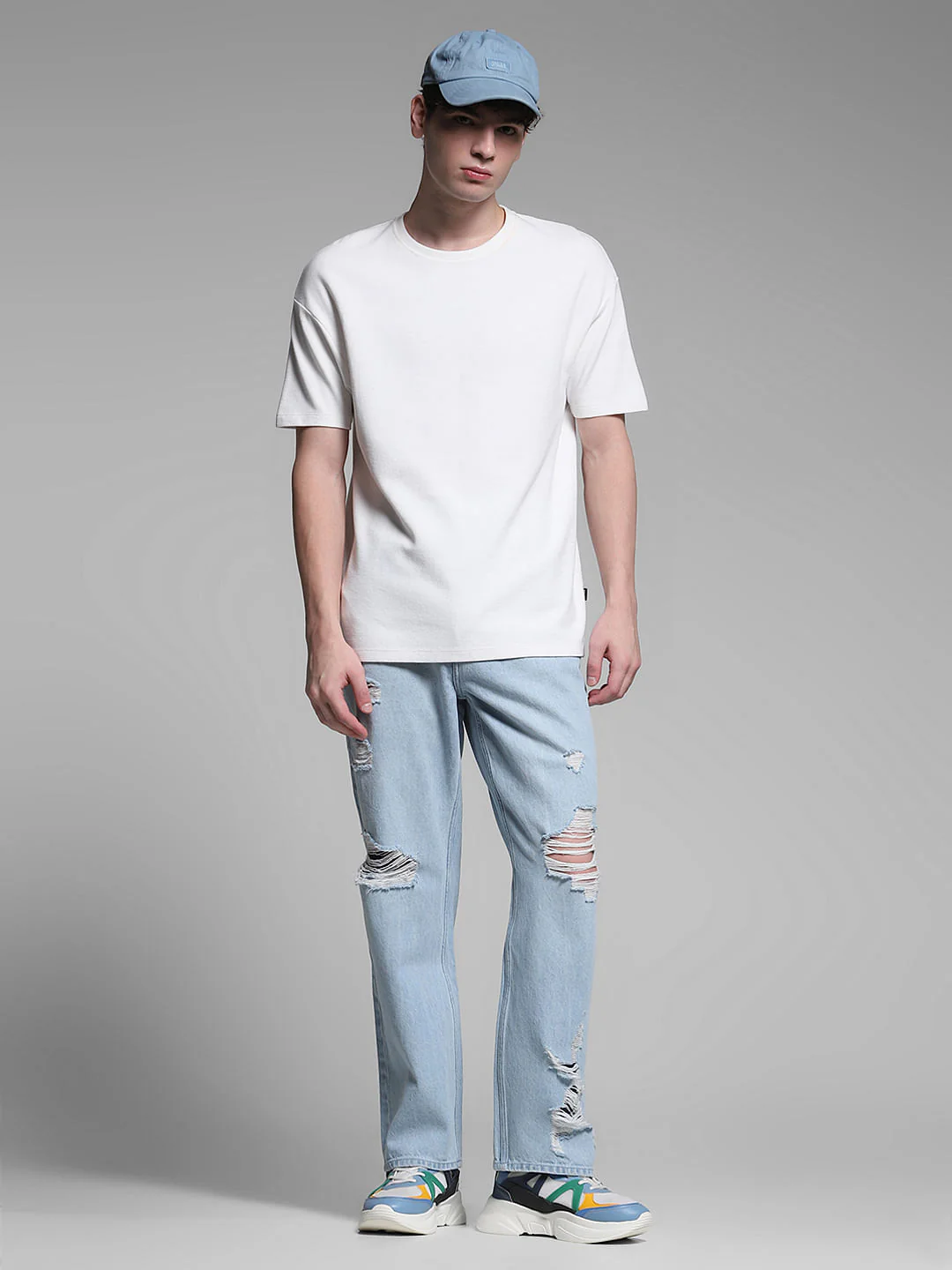 Light Blue Heavily Distressed Dario Loose Fit Jeans - Image 7