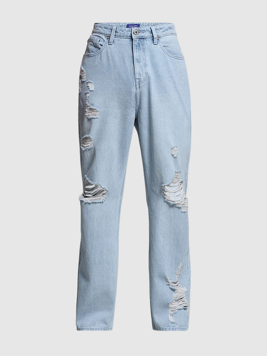 Light Blue Heavily Distressed Dario Loose Fit Jeans - Image 8