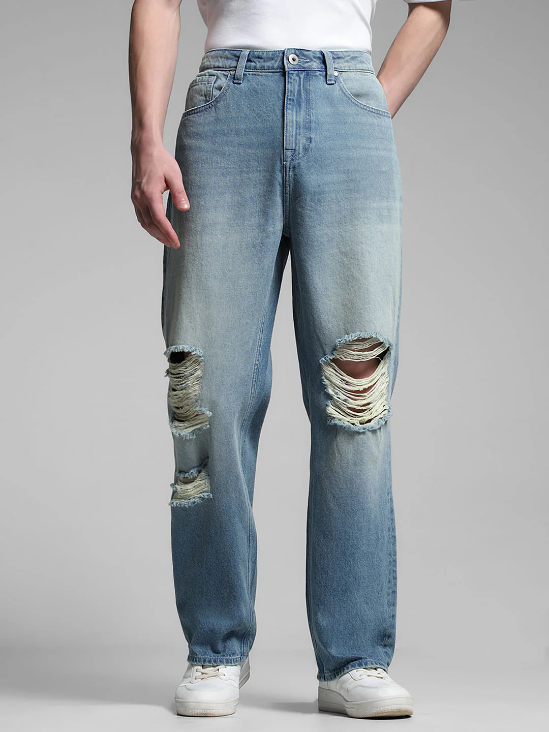 Light Blue Distressed Dario Loose Fit Jeans