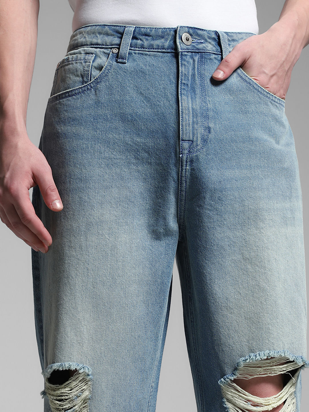 Light Blue Distressed Dario Loose Fit Jeans - Image 4