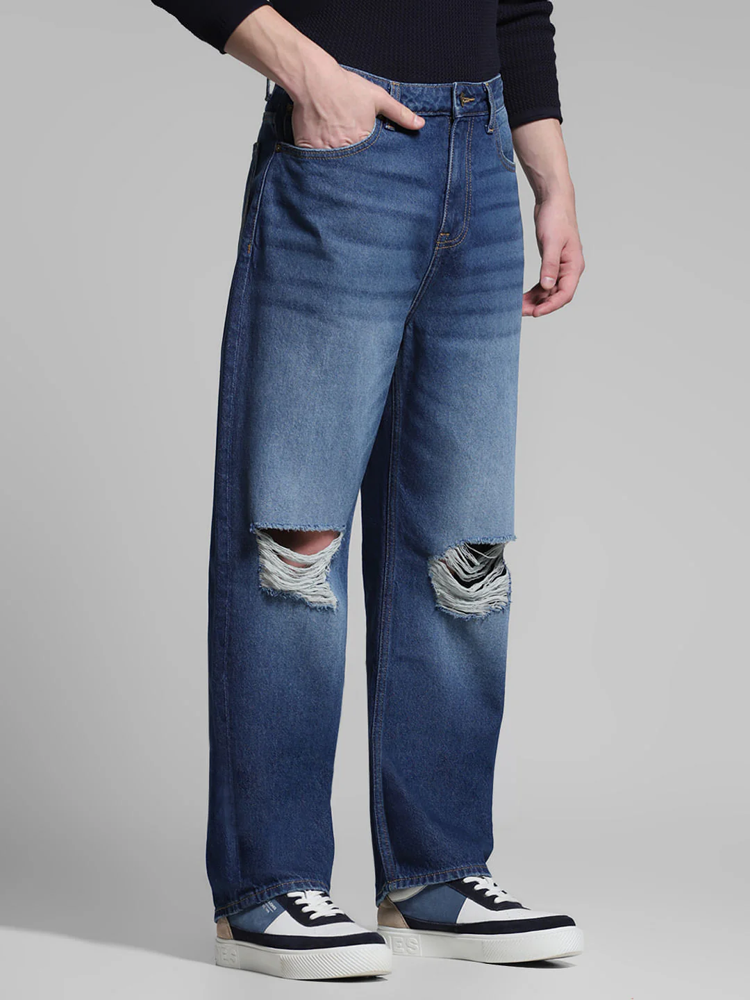 Blue Distressed Dario Loose Fit Jeans - Image 2