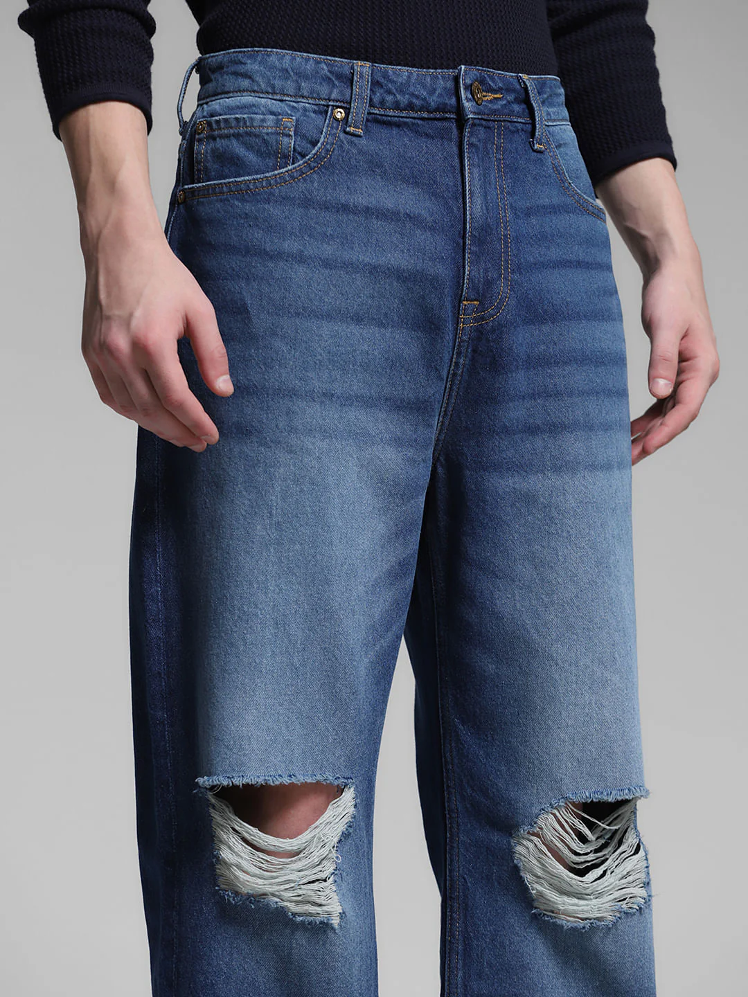Blue Distressed Dario Loose Fit Jeans - Image 4