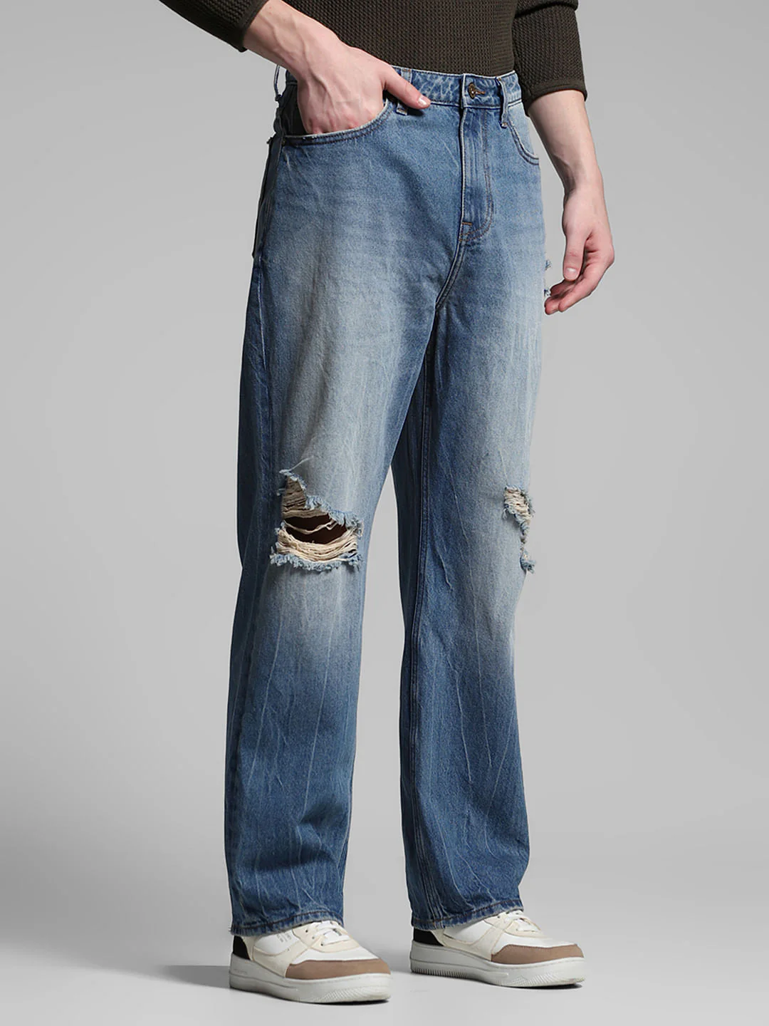 Blue Heavily Distressed Dario Loose Fit Jeans - Image 2