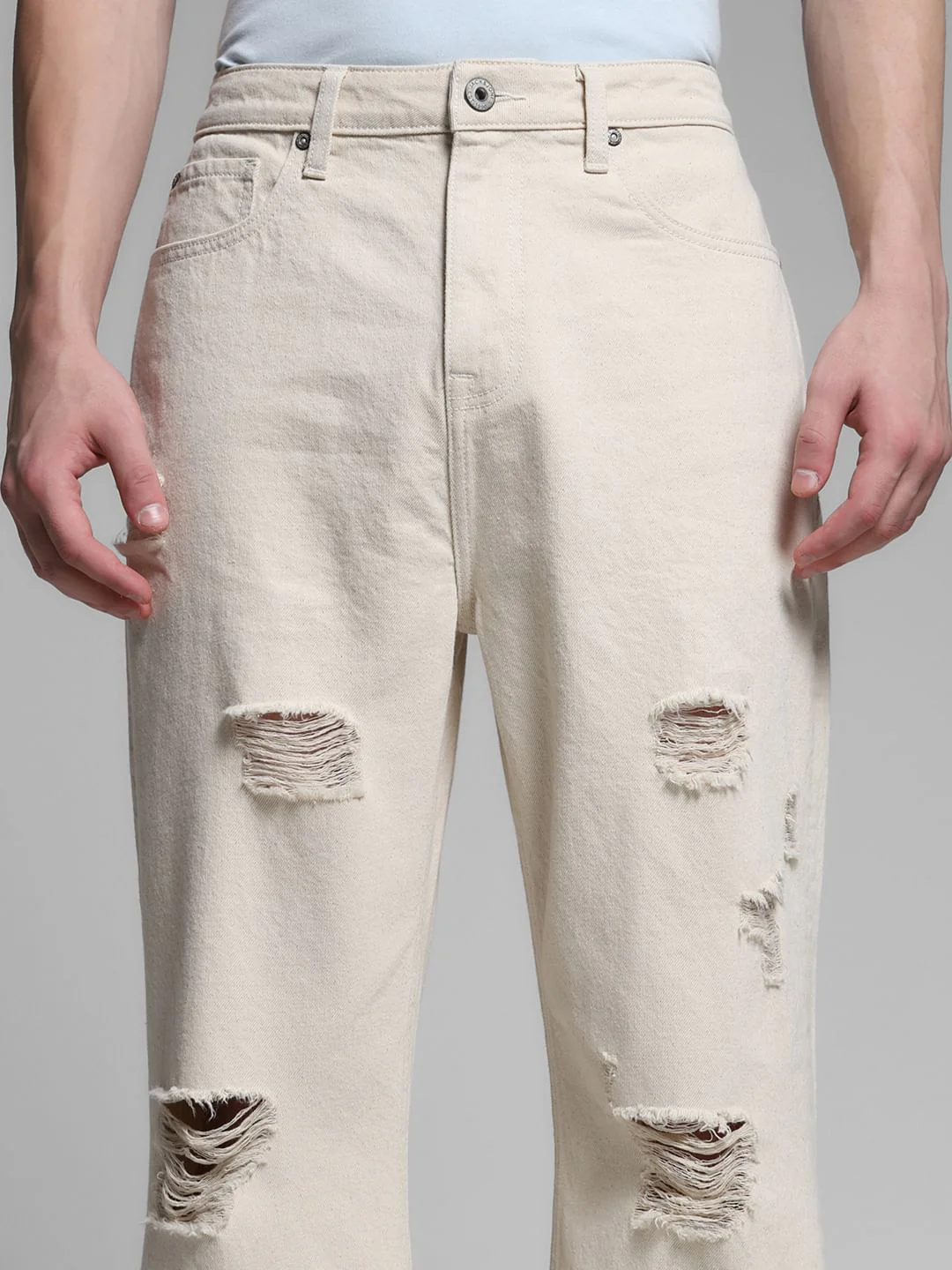 Beige Distressed Dario Loose Fit Jeans - Image 4