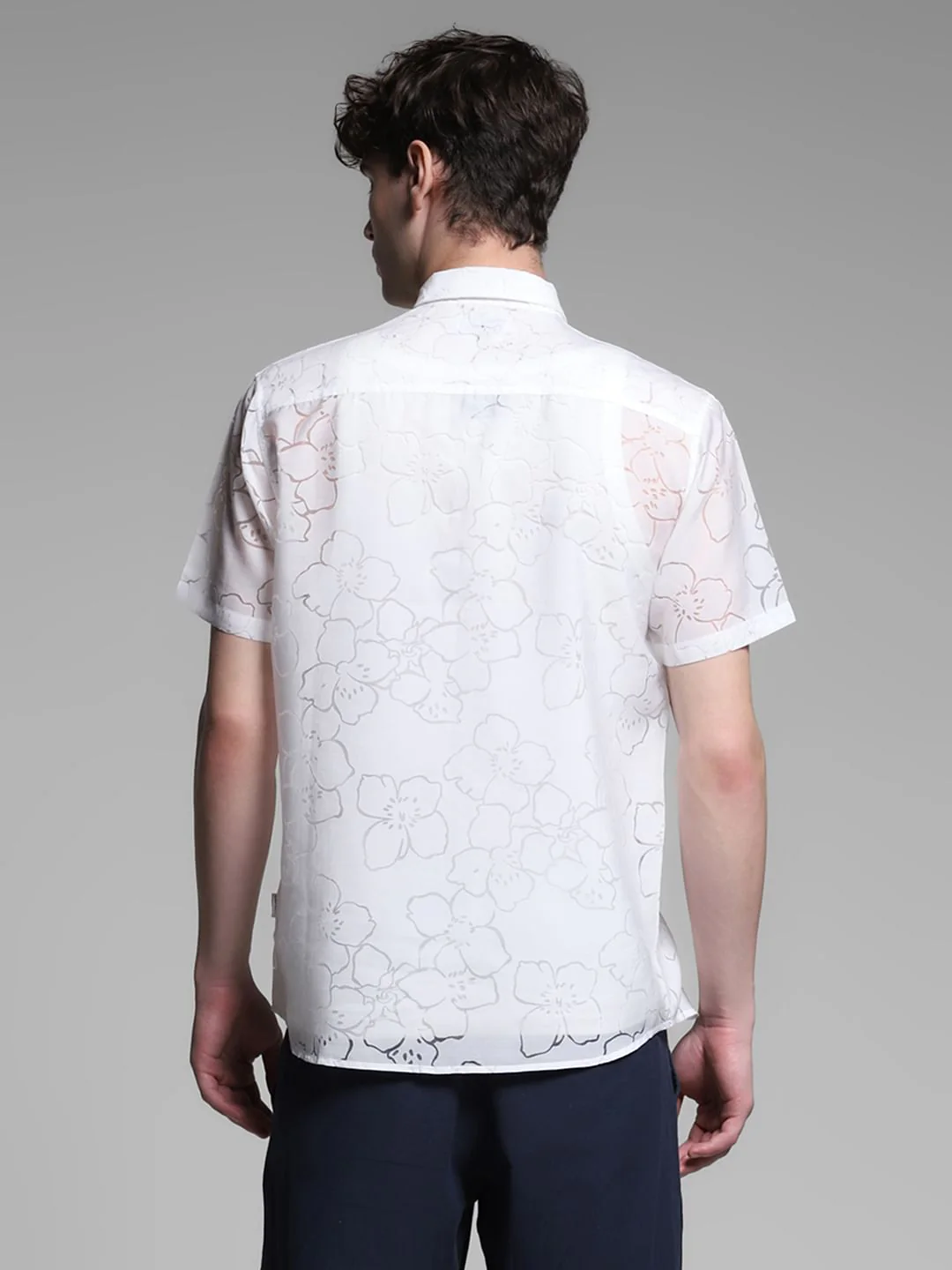 White Sheer Floral Short Sleeves Shirt - Image 4
