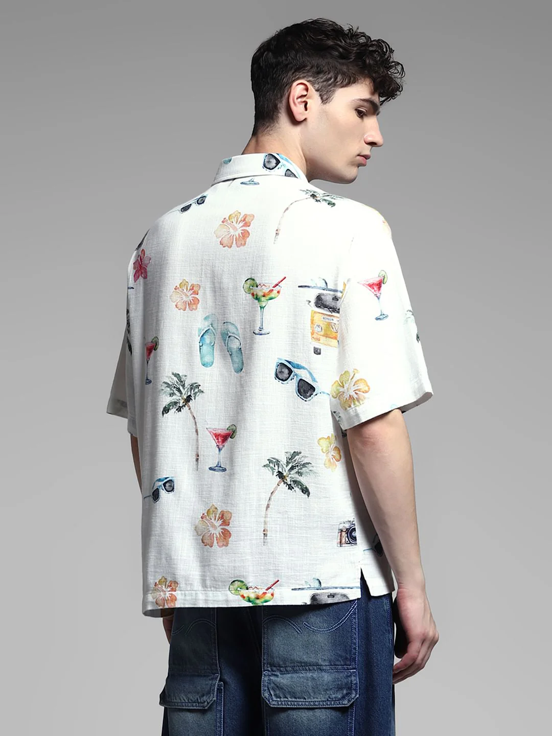 White Printed Cotton Short Sleeves Shirt - Image 4
