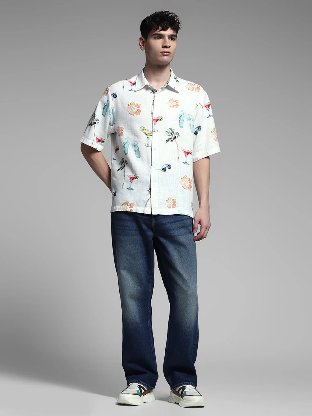 White Printed Cotton Short Sleeves Shirt - Image 6