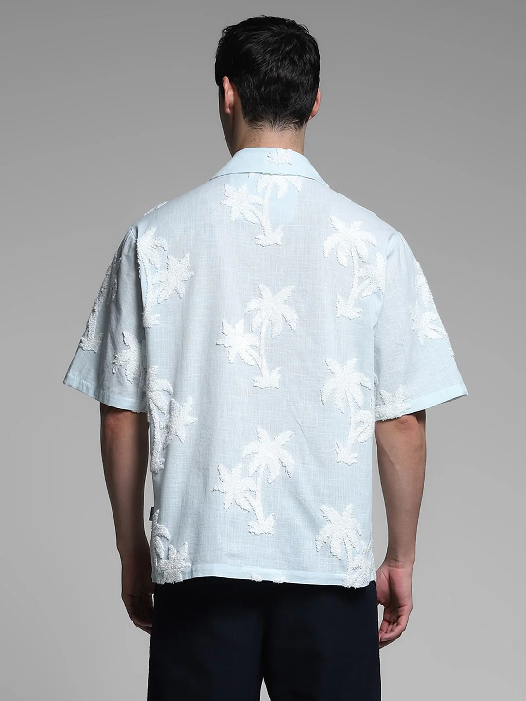 Blue Embroidered Floral Oversized Shirt - Image 4
