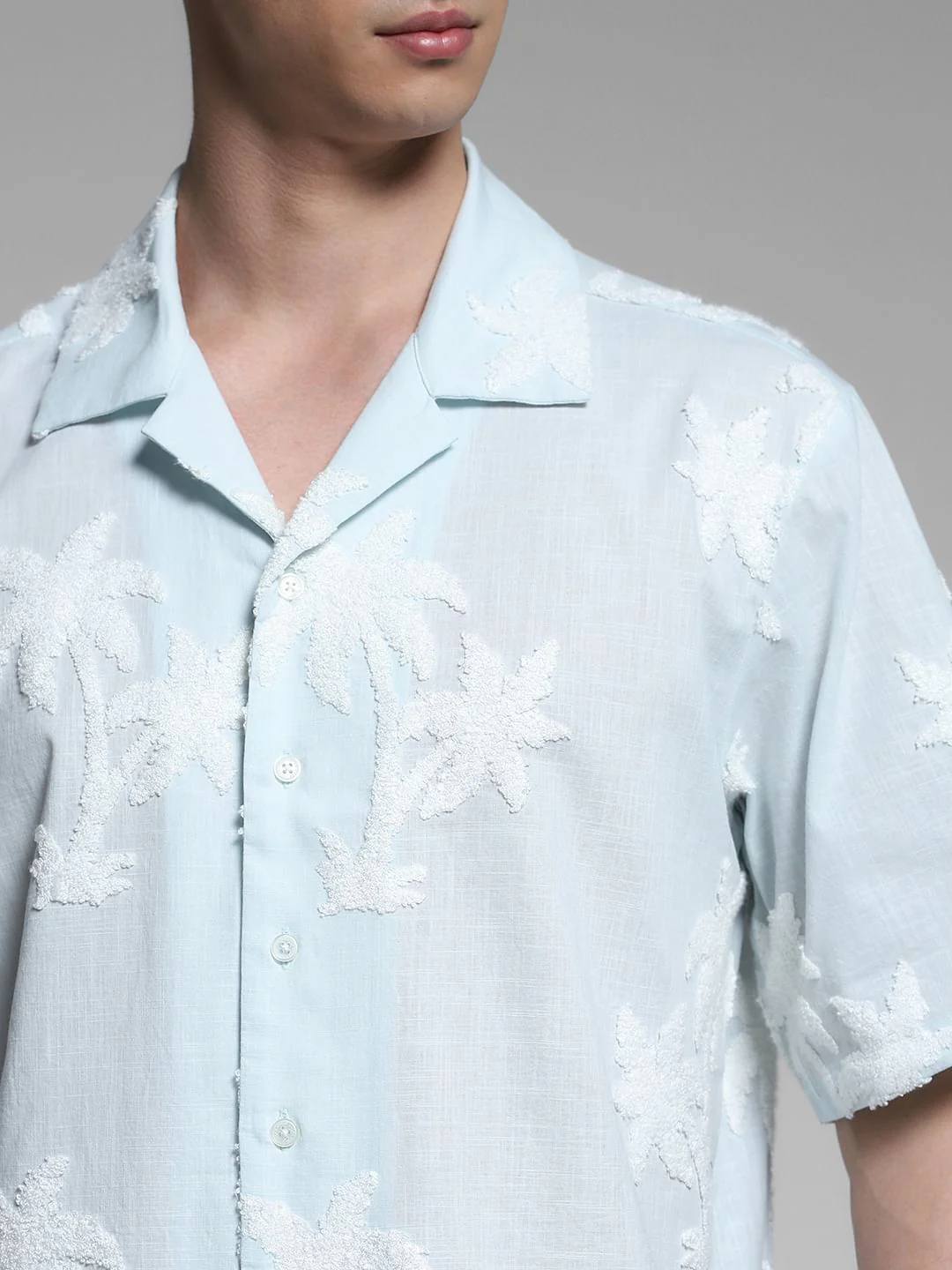 Blue Embroidered Floral Oversized Shirt - Image 5