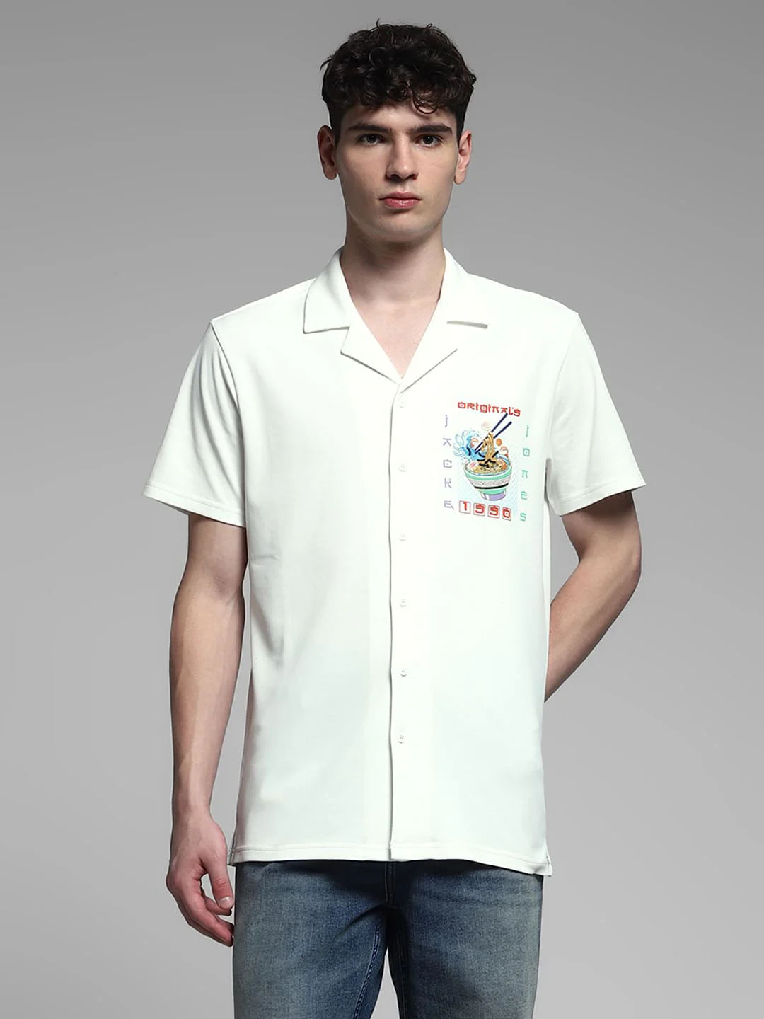 White Ramen Print Knitted Shirt - Image 2