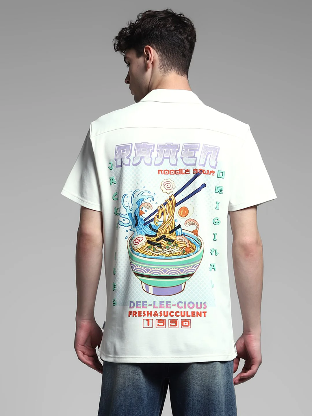 White Ramen Print Knitted Shirt - Image 4