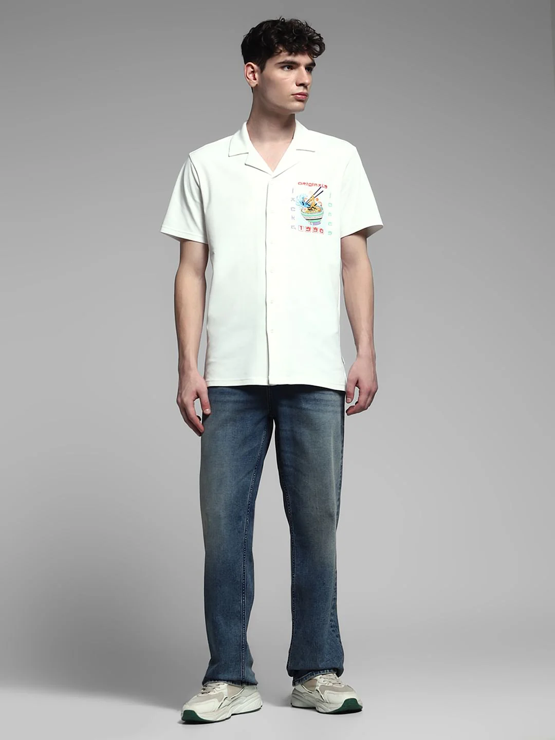 White Ramen Print Knitted Shirt - Image 6