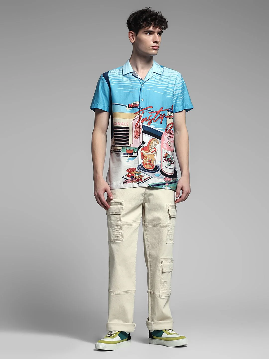 Blue Printed Cuban Collar Shirt - Image 6