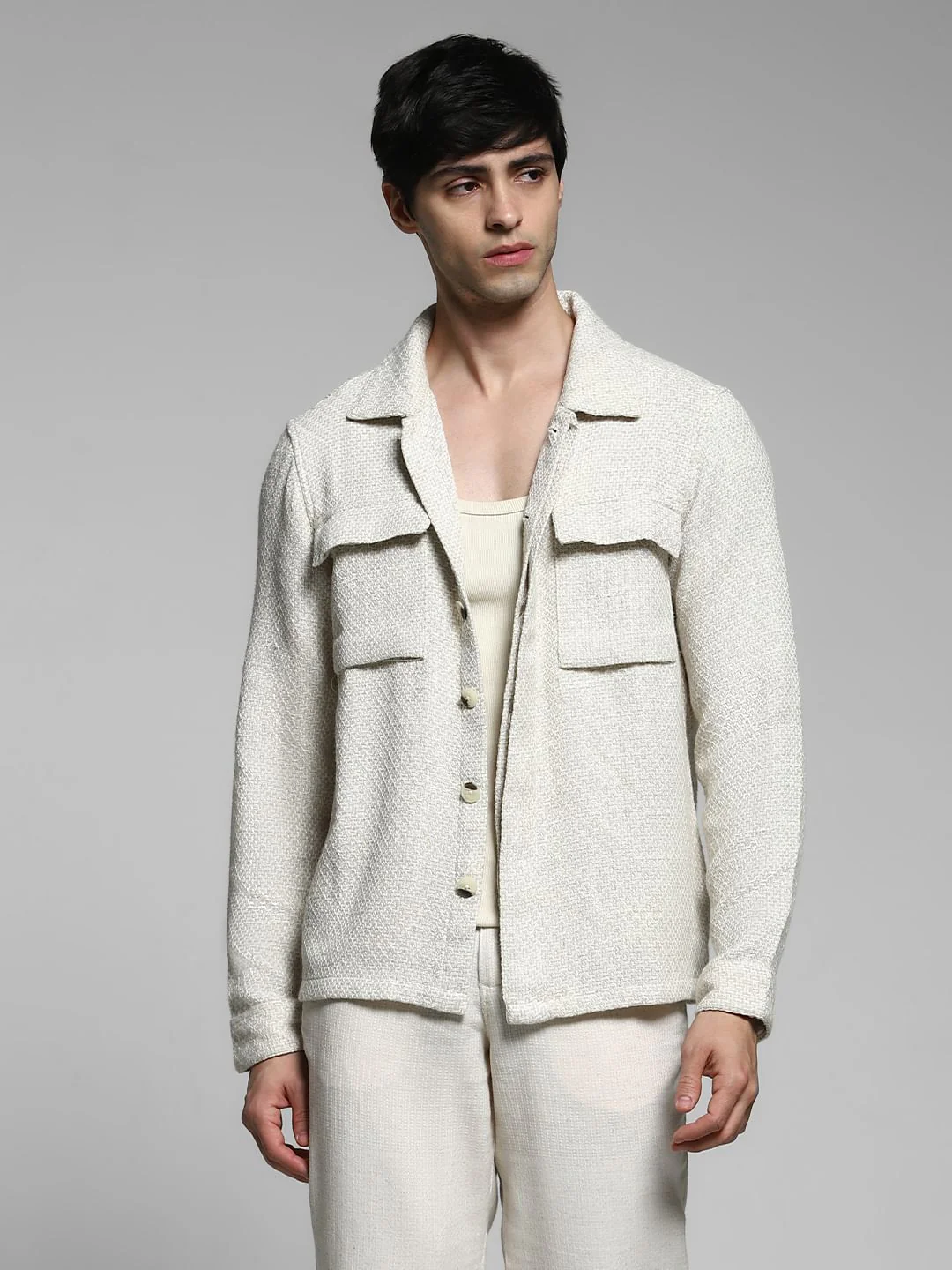 Light Beige Dobby Oversized Shirt - Image 2