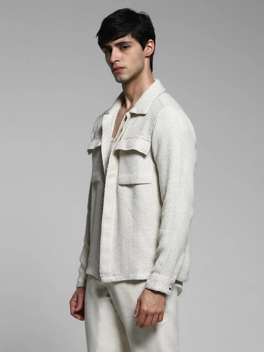 Light Beige Dobby Oversized Shirt - Image 3