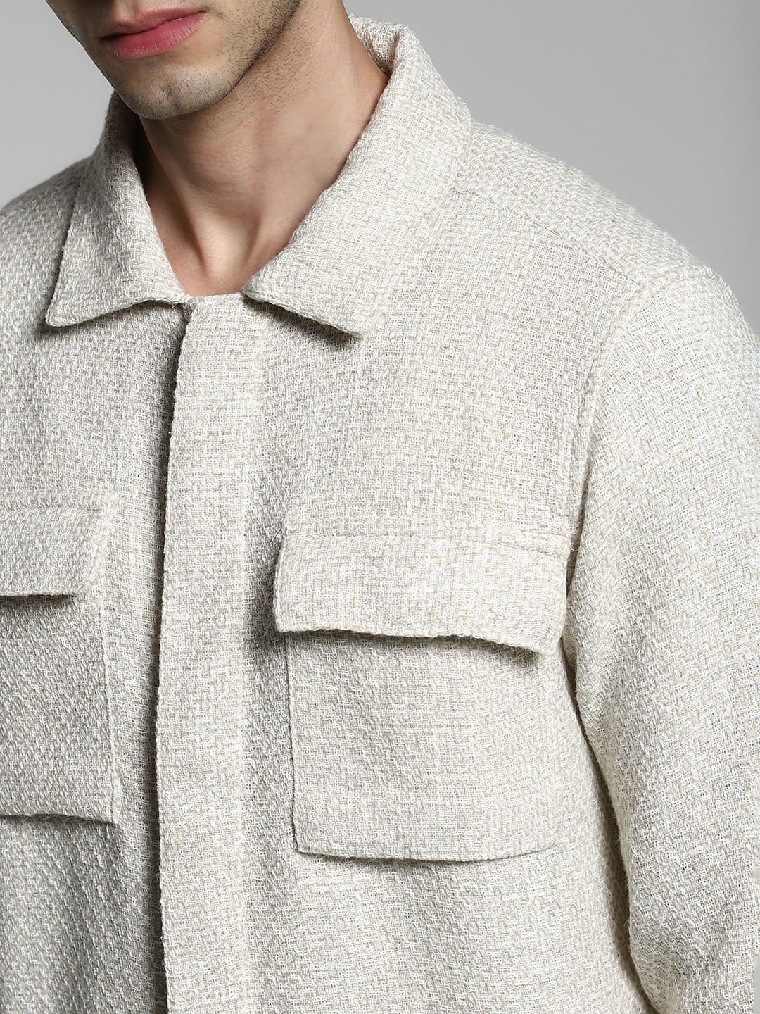 Light Beige Dobby Oversized Shirt - Image 5