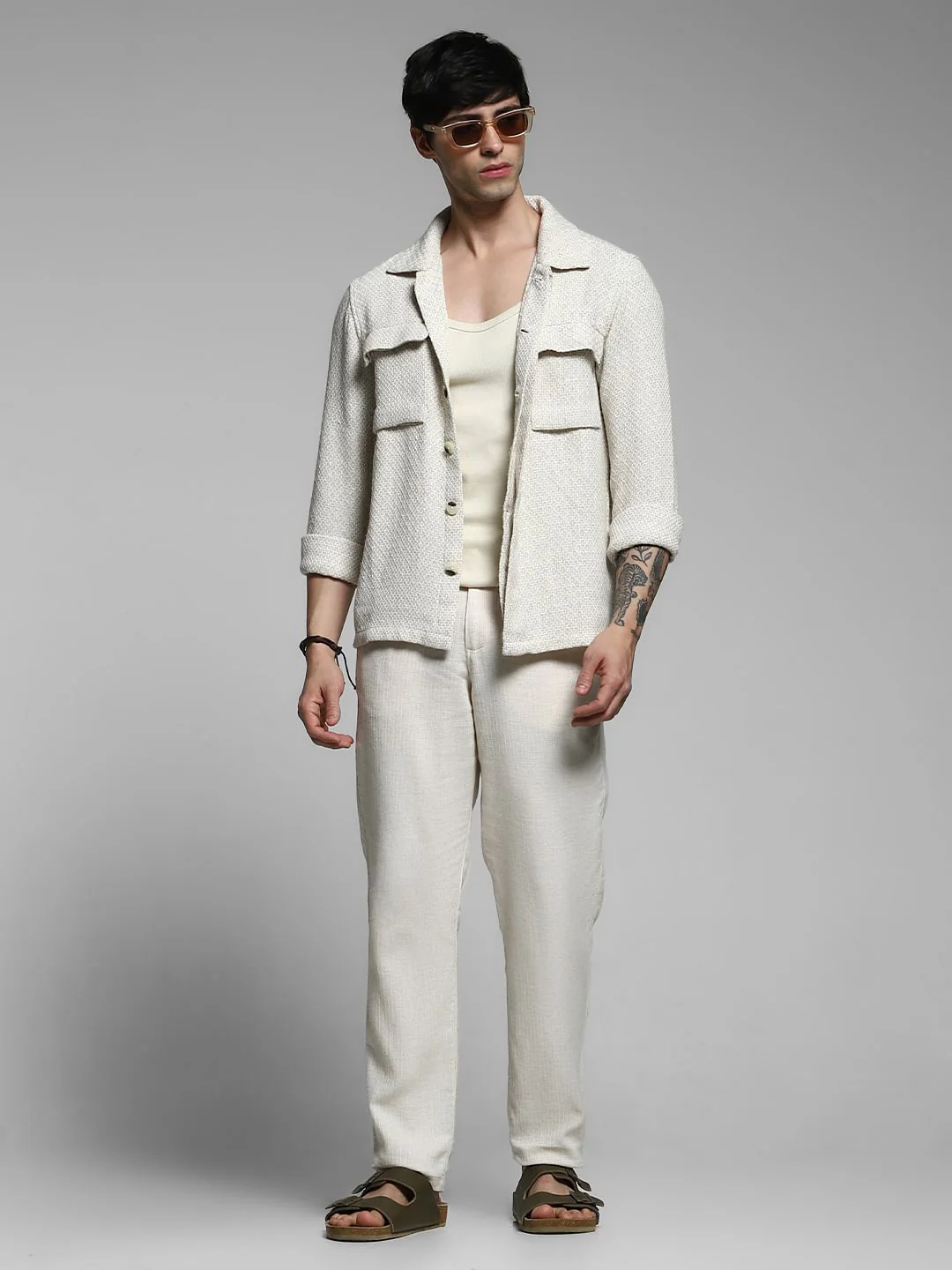 Light Beige Dobby Oversized Shirt - Image 6