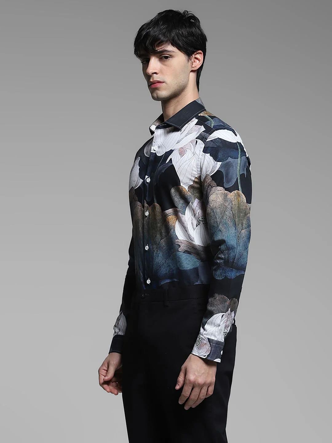 Grey Printed Linen Shirt - Image 3
