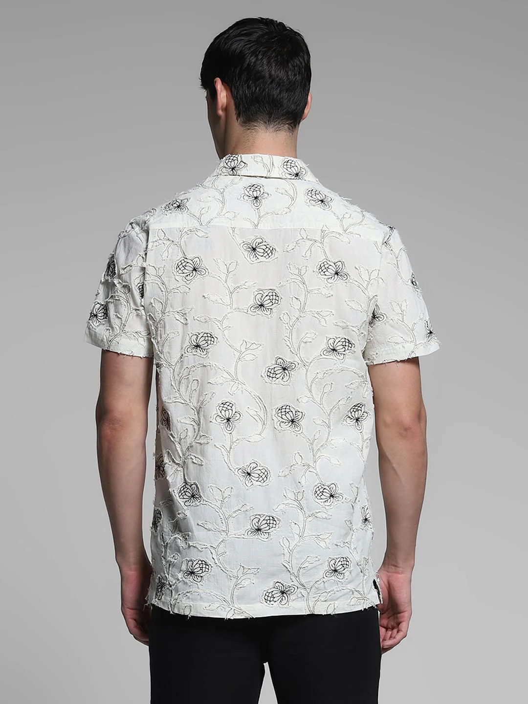 Cream Embroidered Comfort Fit Shirt - Image 4