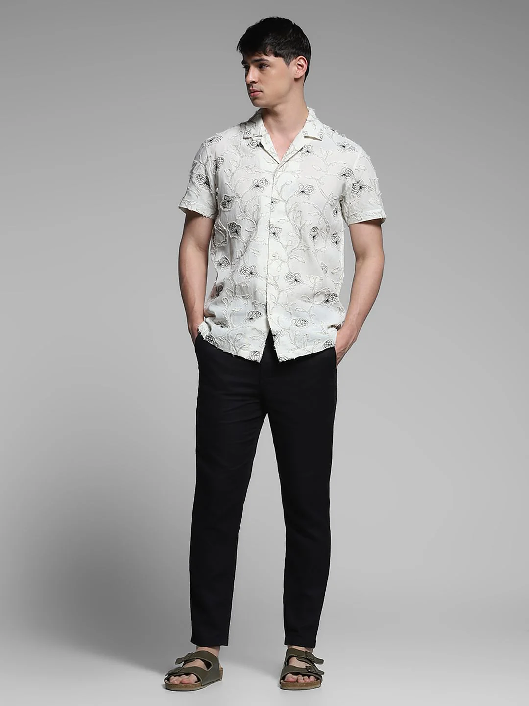 Cream Embroidered Comfort Fit Shirt - Image 6