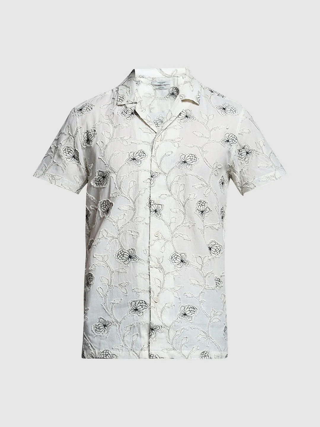 Cream Embroidered Comfort Fit Shirt - Image 7