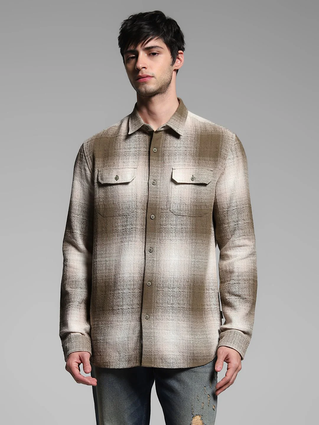 Green Check Print Cotton Shirt - Image 2