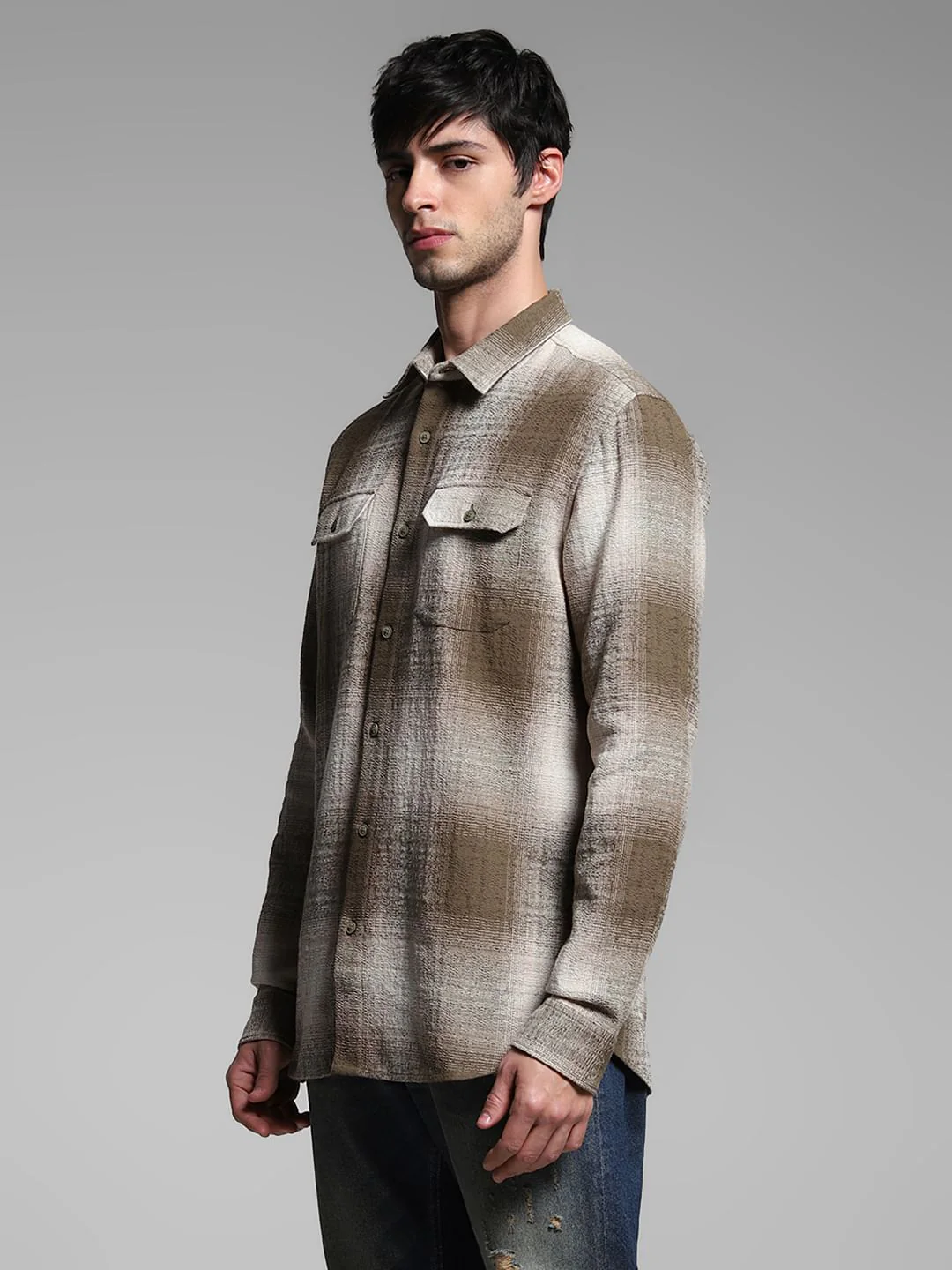 Green Check Print Cotton Shirt - Image 3