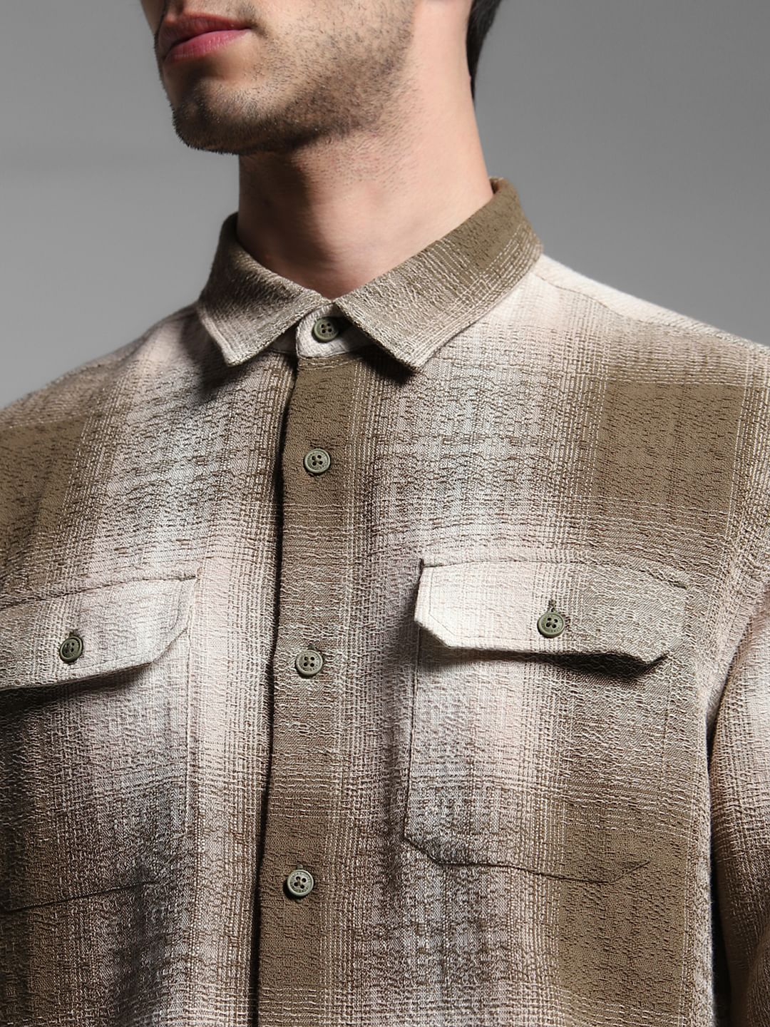 Green Check Print Cotton Shirt - Image 5