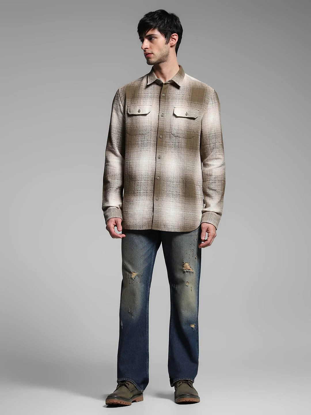 Green Check Print Cotton Shirt - Image 6