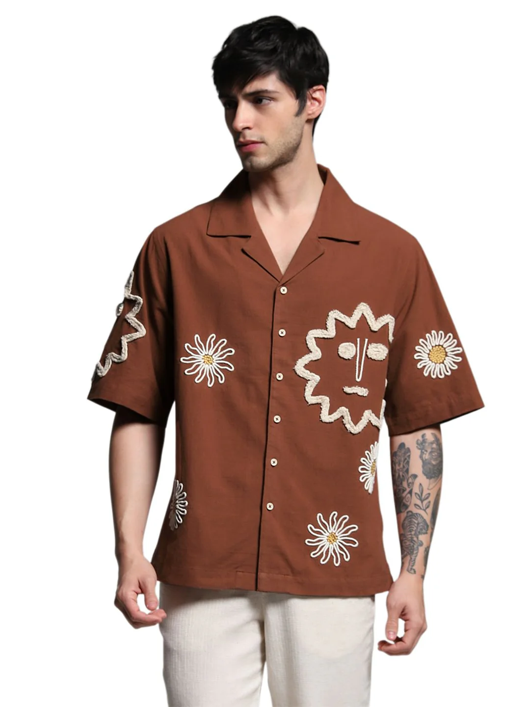 Brown Embroidered Oversized Shirt - Image 2