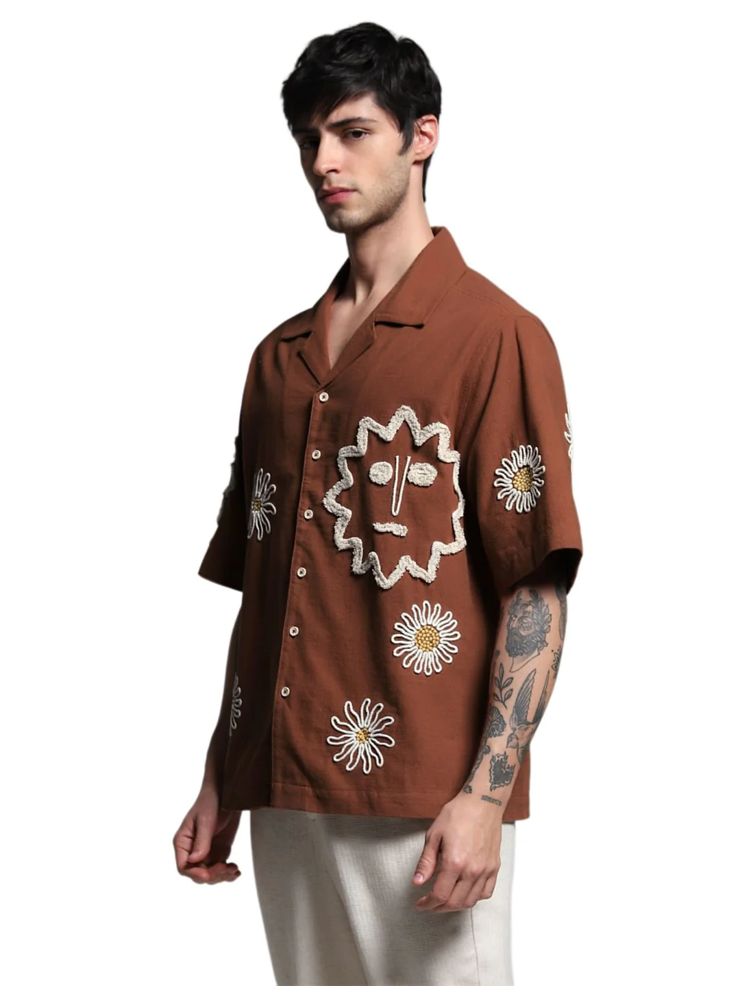 Brown Embroidered Oversized Shirt - Image 3
