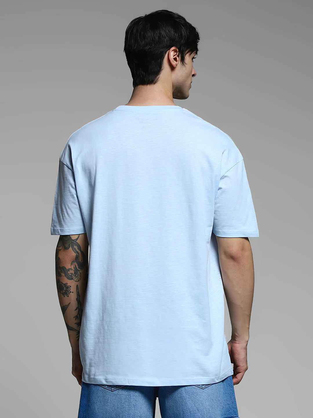 Blue Printed Cotton Oversized T-shirt - Image 4