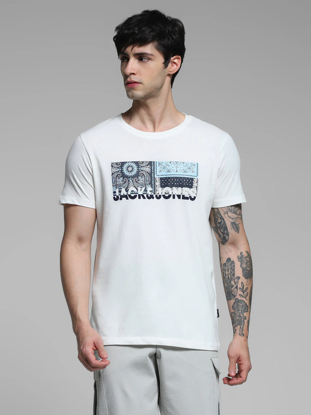 White Printed Cotton T-shirt - Image 2