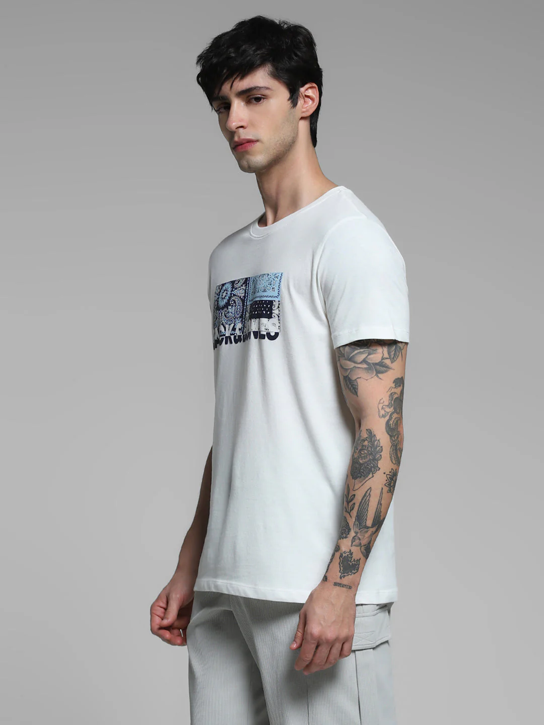 White Printed Cotton T-shirt - Image 3