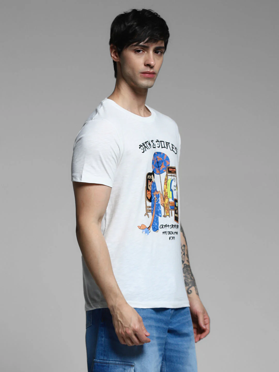 White Printed Cotton T-shirt - Image 3