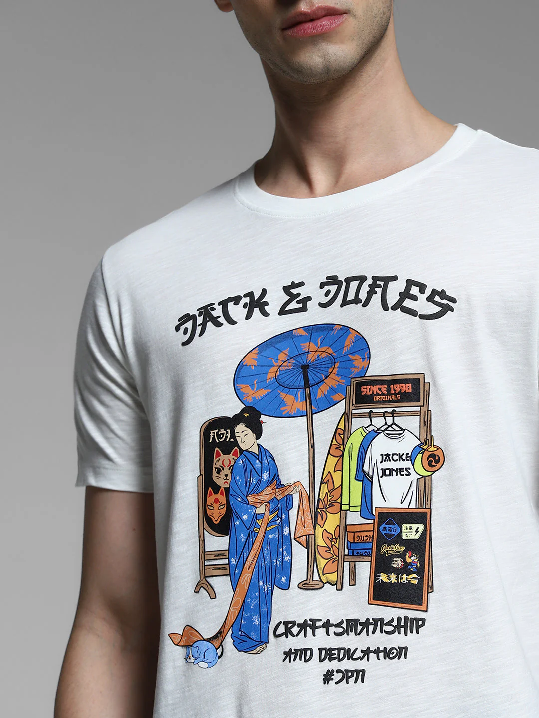 White Printed Cotton T-shirt - Image 5