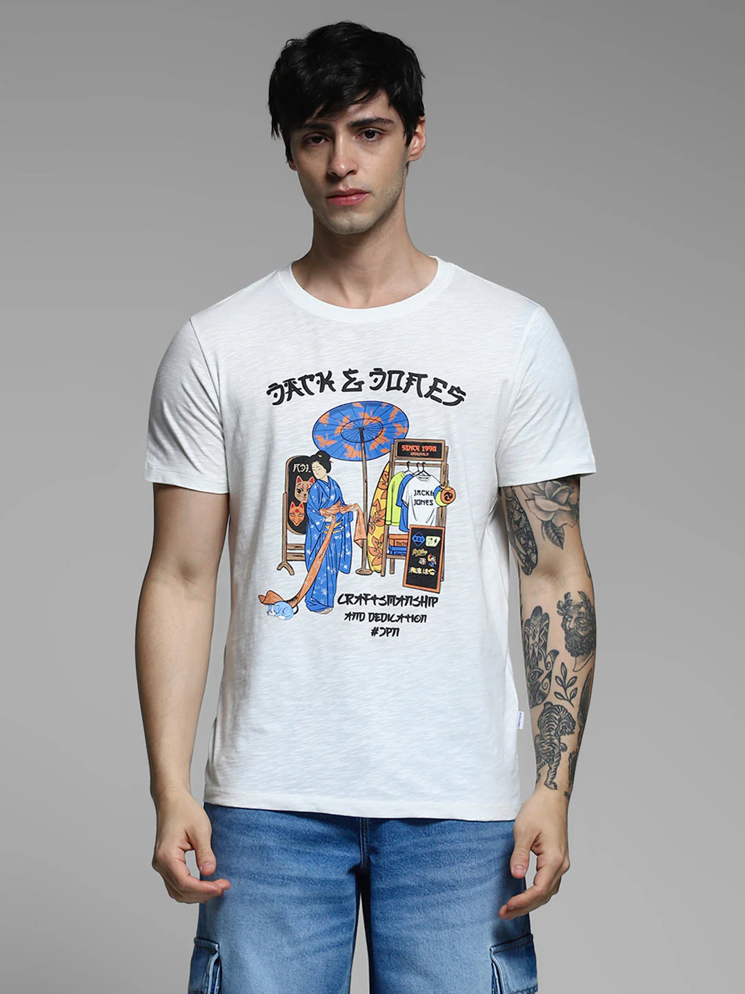White Printed Cotton T-shirt - Image 8