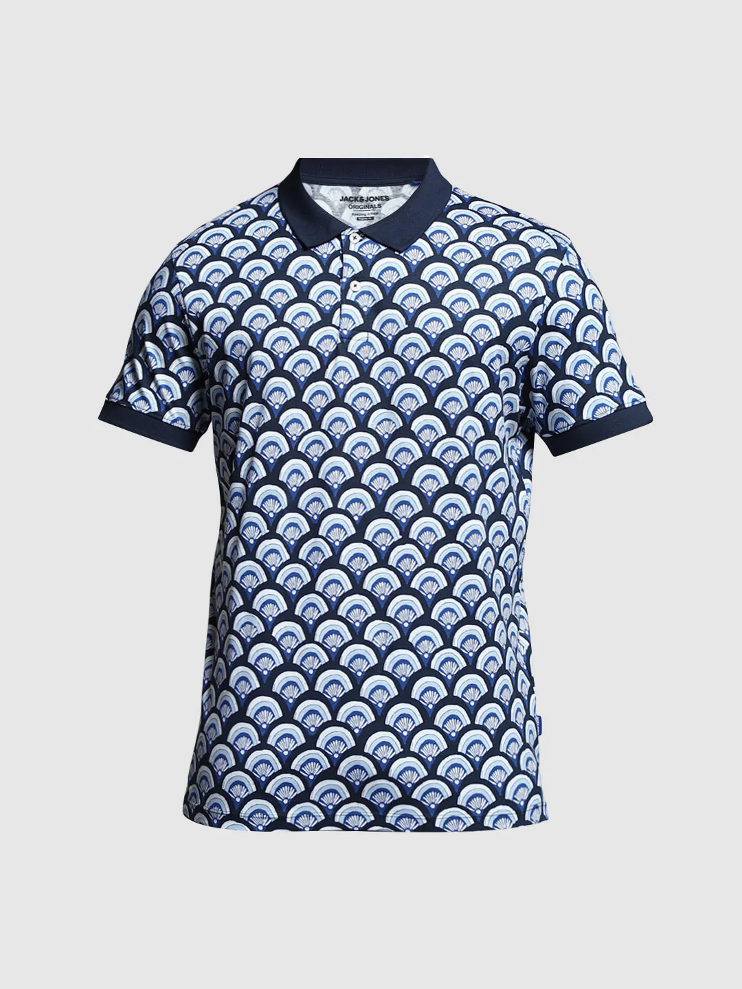 Navy Blue Printed Cotton Polo - Image 7