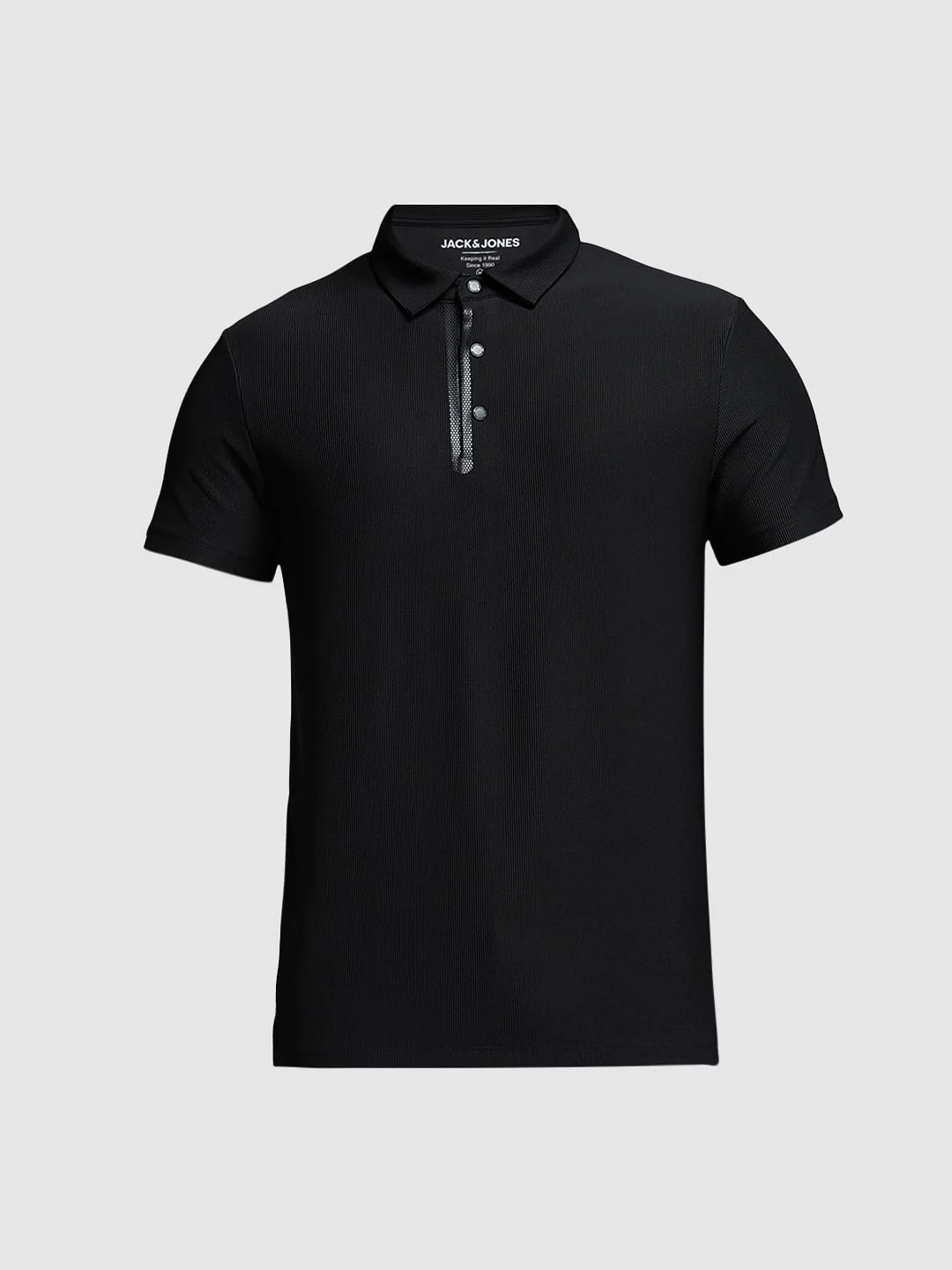 Black Ribbed Collar Cotton Polo - Image 7