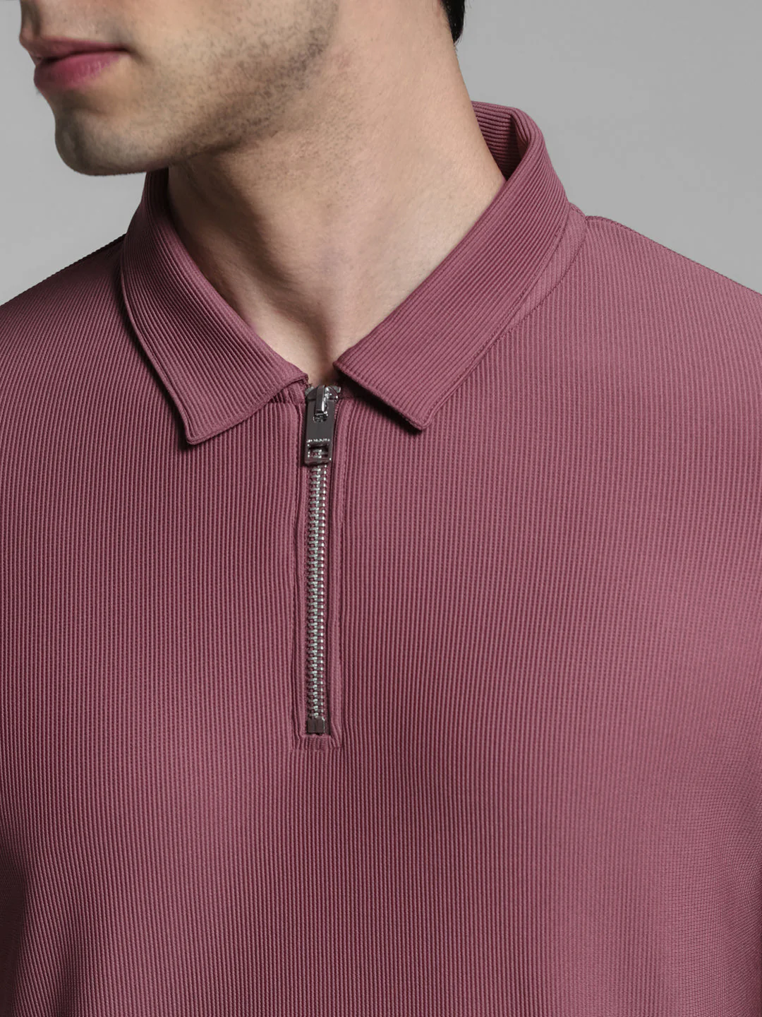 Purple Jacquard Zip Up Polo - Image 5