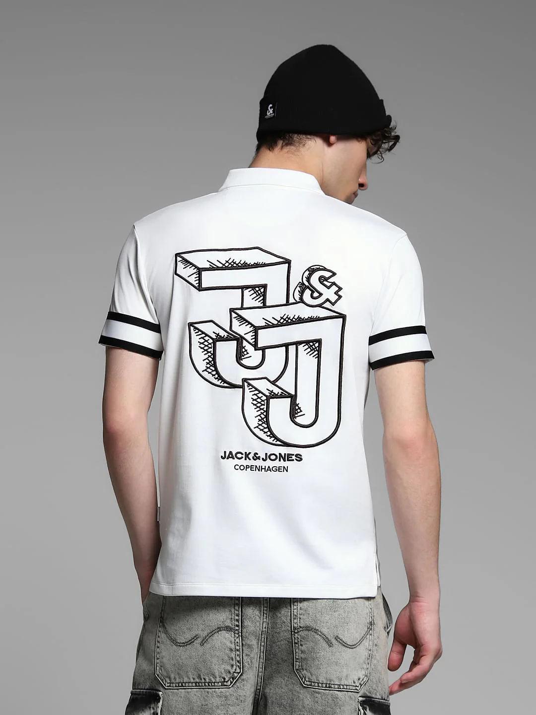 White Logo Print Oversized Polo