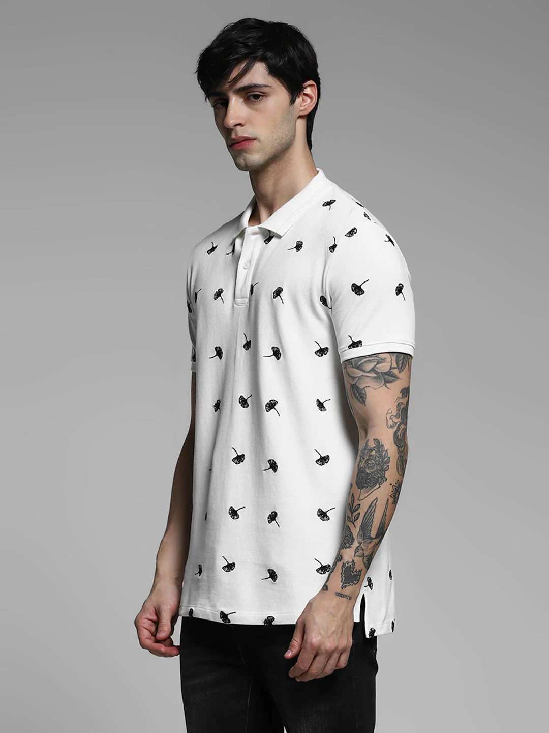 White Printed Cotton Polo - Image 3