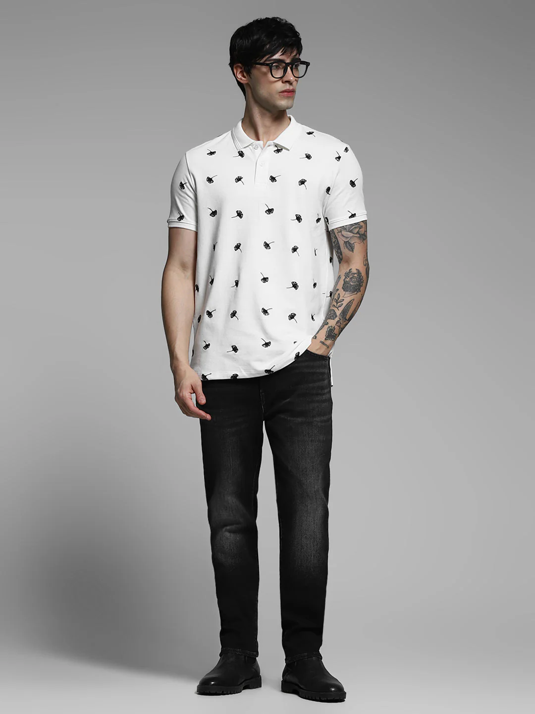 White Printed Cotton Polo - Image 6
