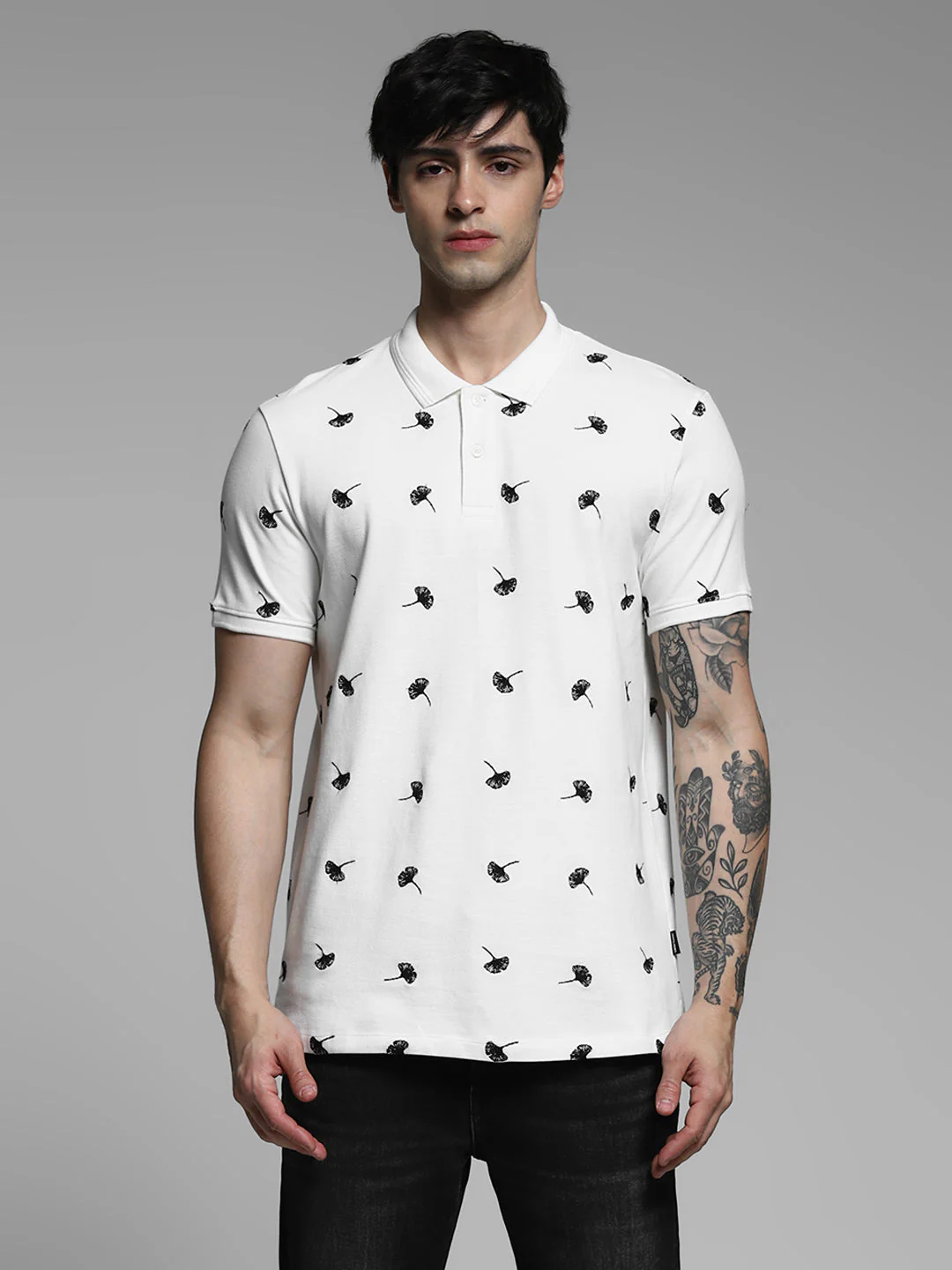 White Printed Cotton Polo - Image 8