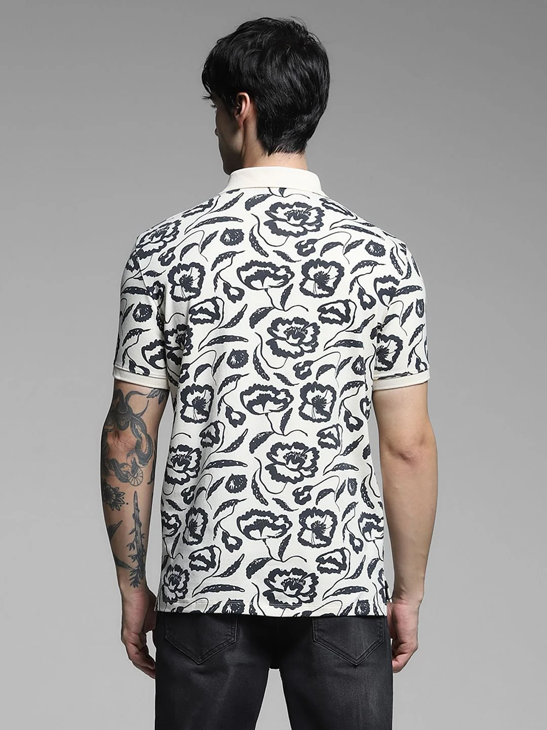 White Abstract Print Cotton Polo - Image 4