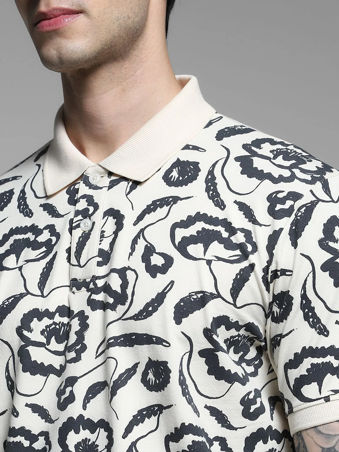 White Abstract Print Cotton Polo - Image 5