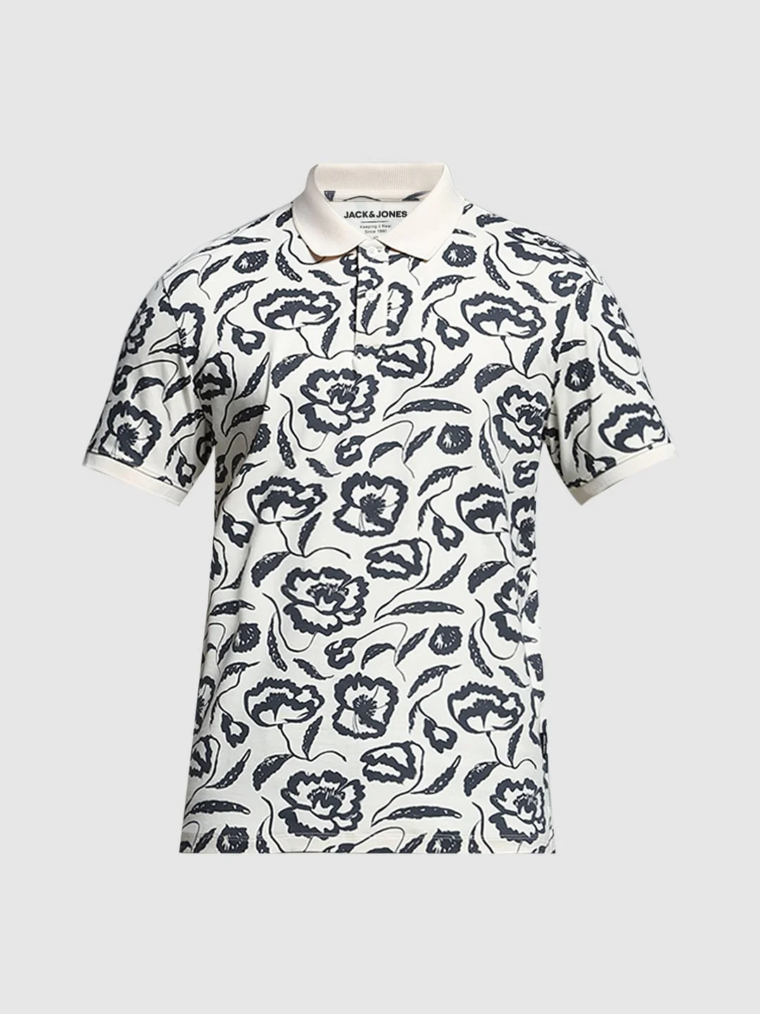 White Abstract Print Cotton Polo - Image 7