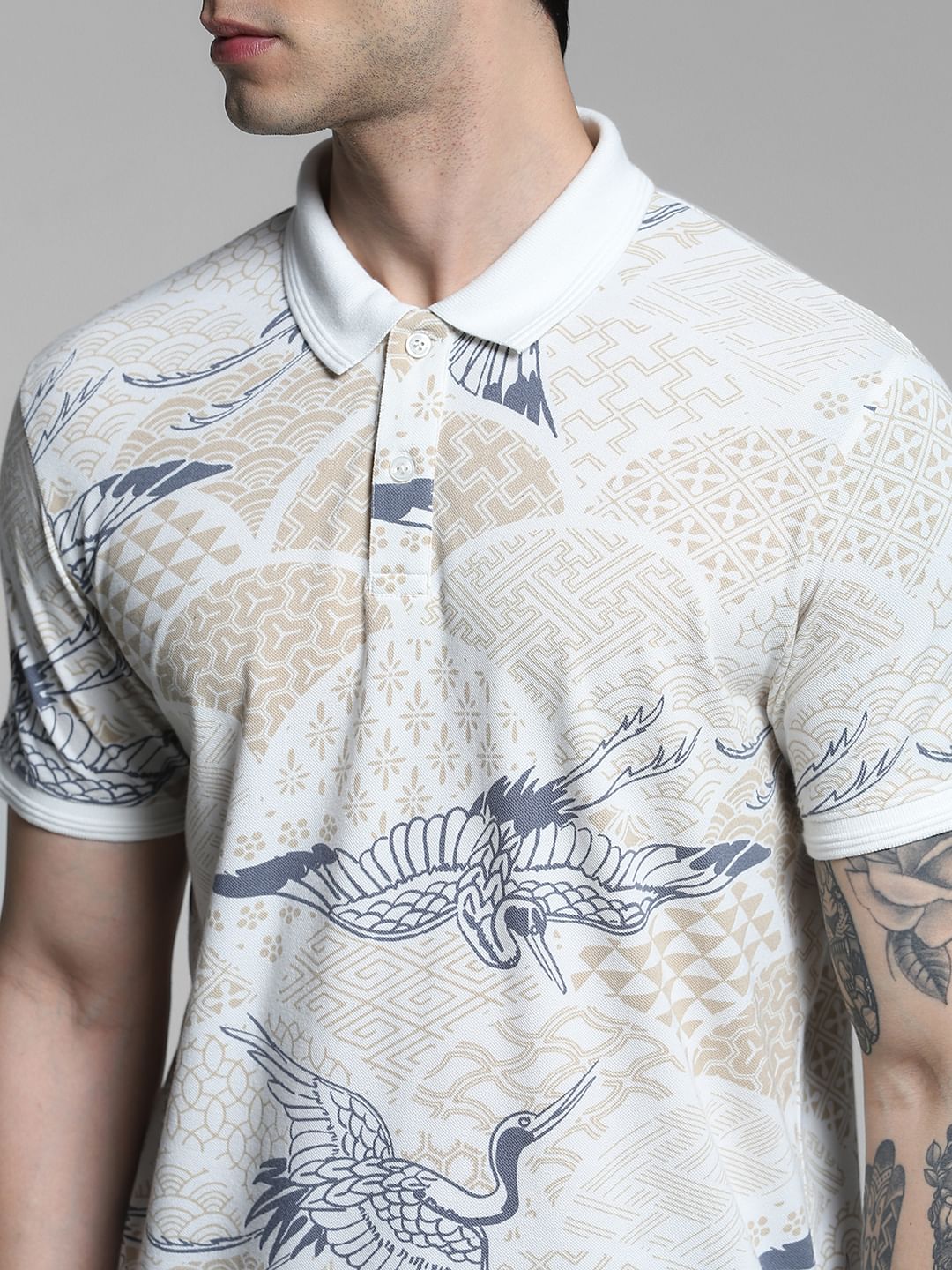 White Printed Cotton Polo - Image 5