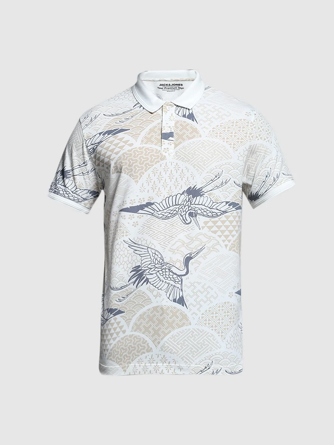 White Printed Cotton Polo - Image 7